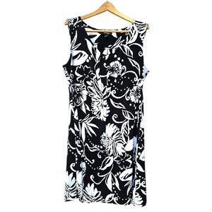 Style&Co Black White Floral Sleeveless Tank Dress Sz 1X Babydoll Stretch